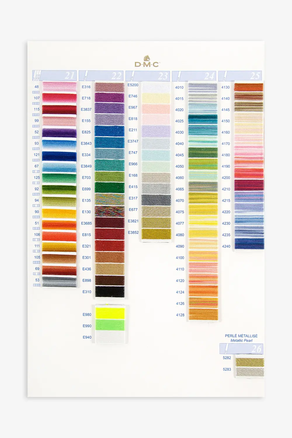 DMC Embroidery Floss Chart - Columns 1 & 2