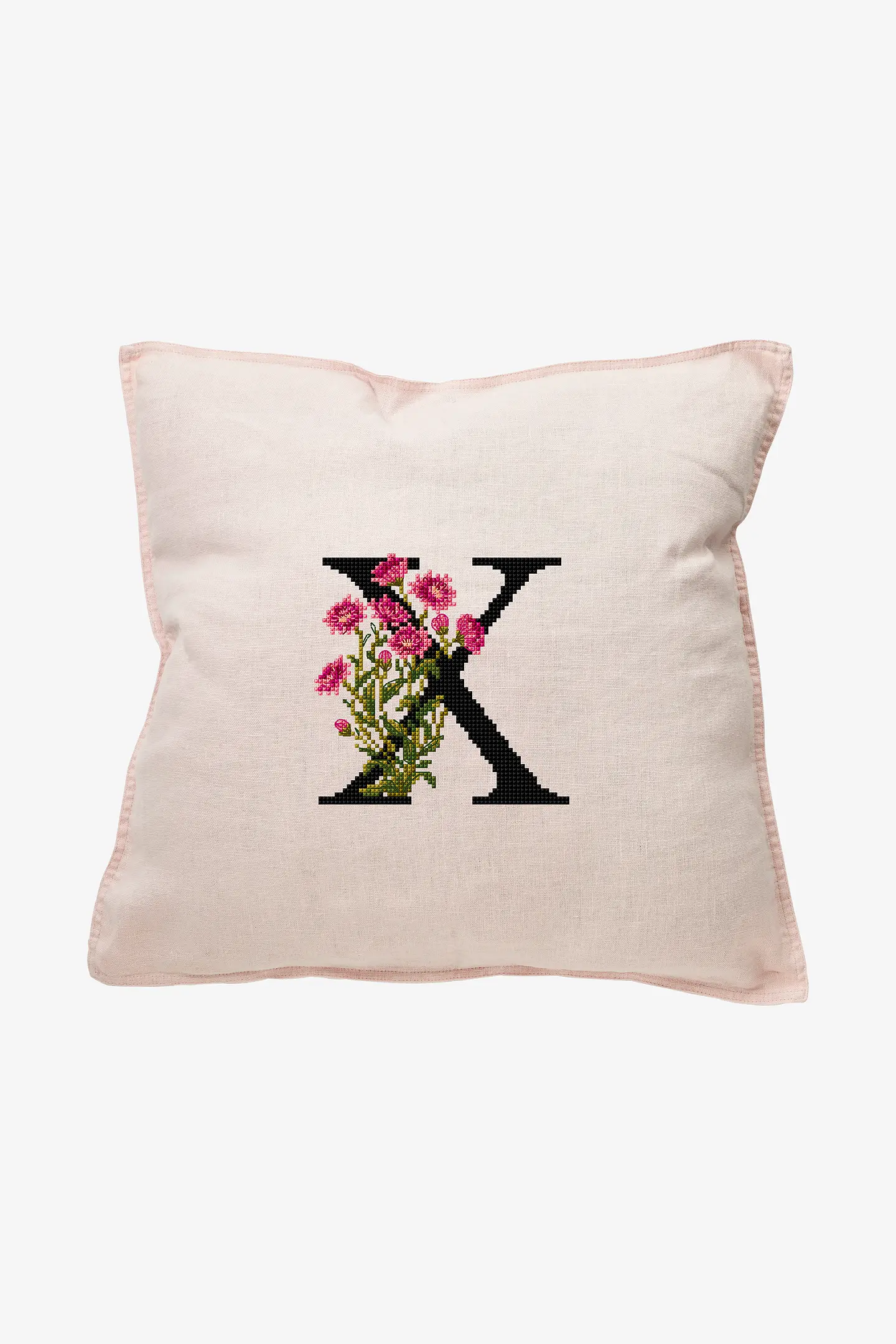 X 花のアルファベット - クロスステッチ図案（中級）