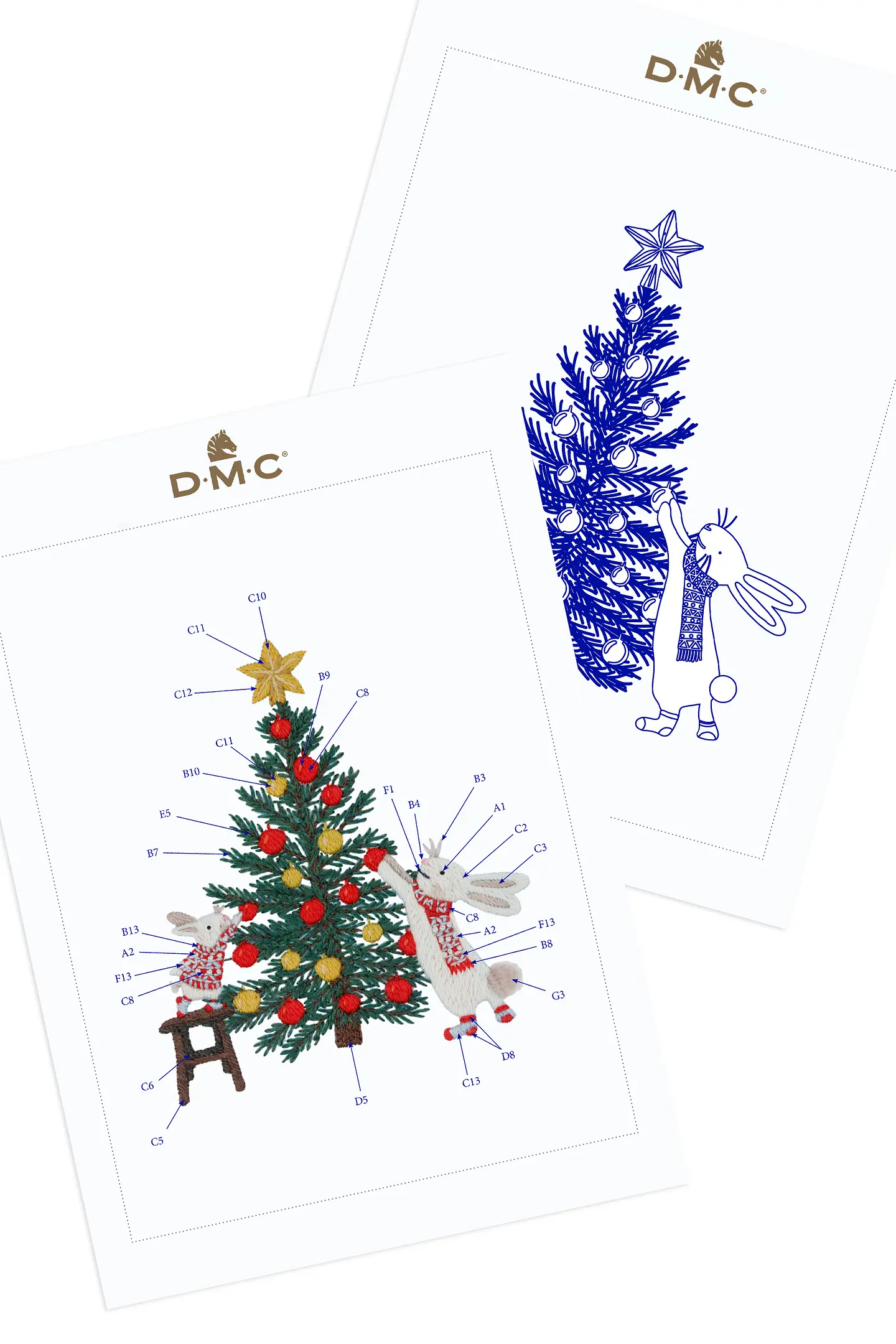 うさぎのクリスマスツリ - 刺繍図案(中級)