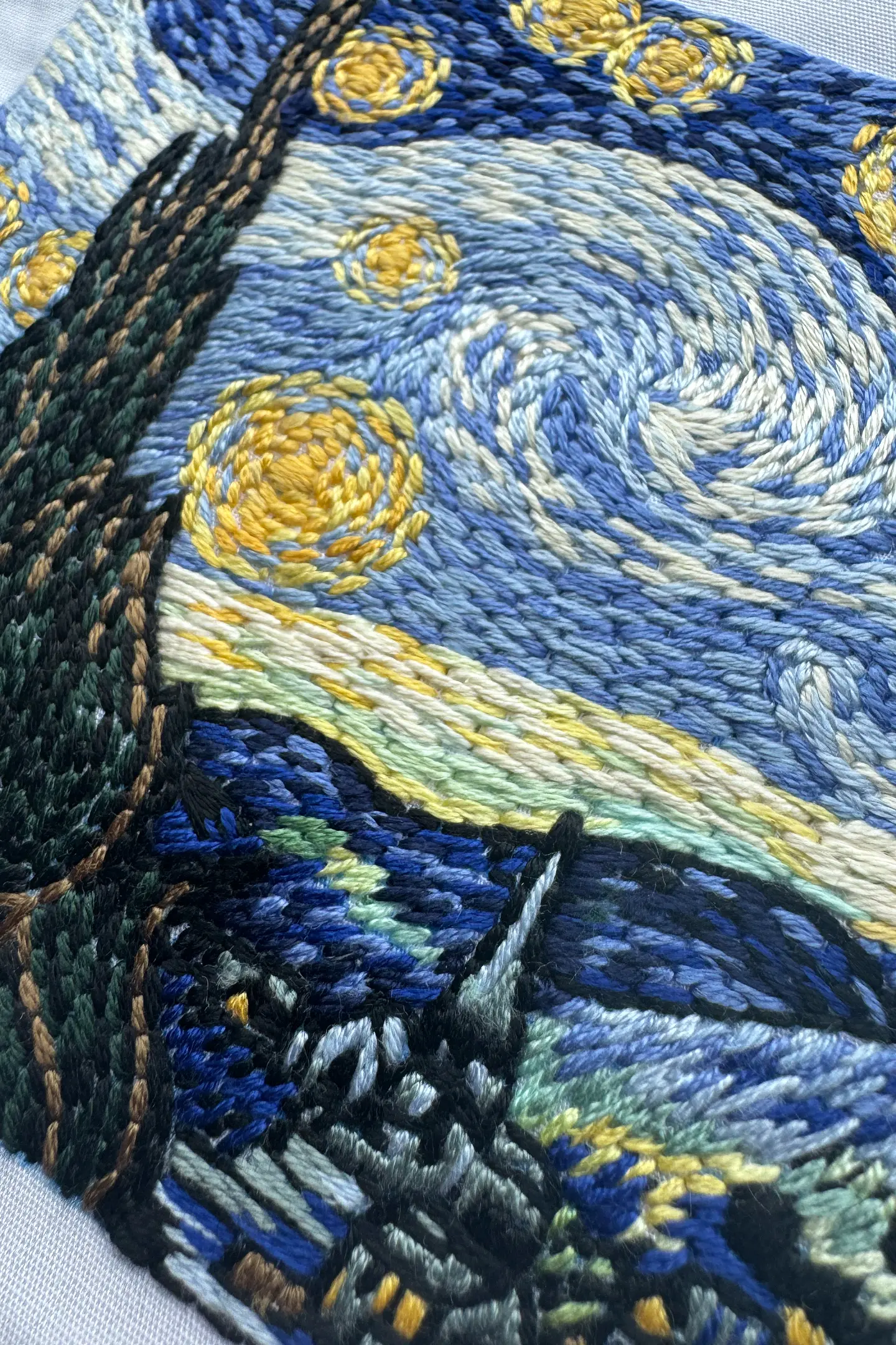 星月夜」by フィンセント・ヴァン・ゴッホ（小さな刺繍） - 刺繍図案