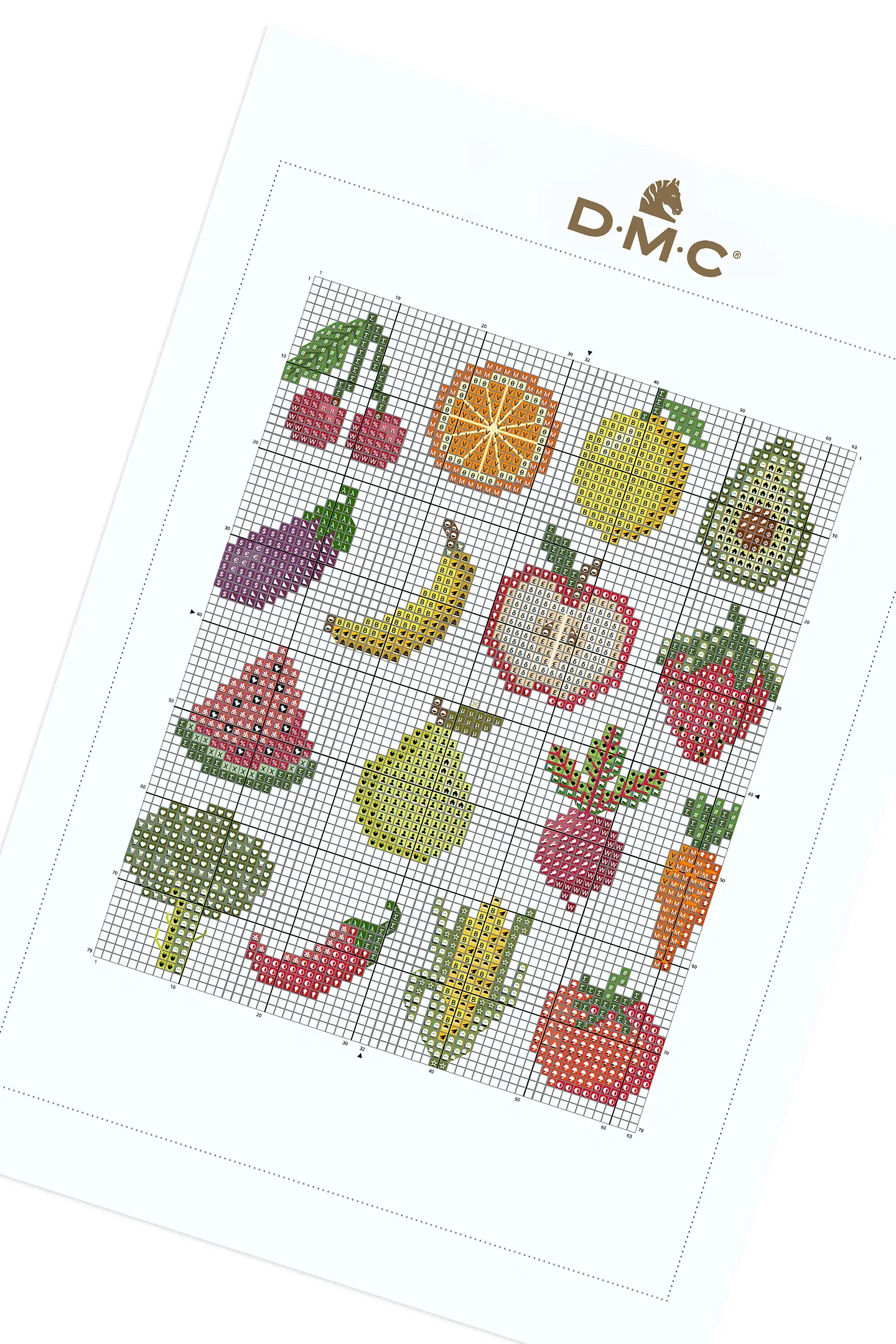 果物と野菜（小さなクロスステッチ） - 刺繍図案（初級）