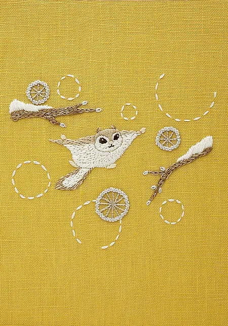 冬の空を舞うエゾモモンガさん＞Chicchi刺繍キット