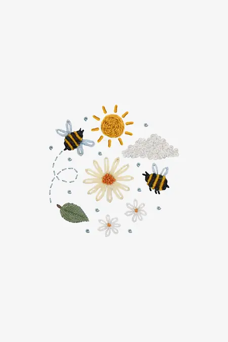 夏のミツバチ- 刺繍図案（初級）