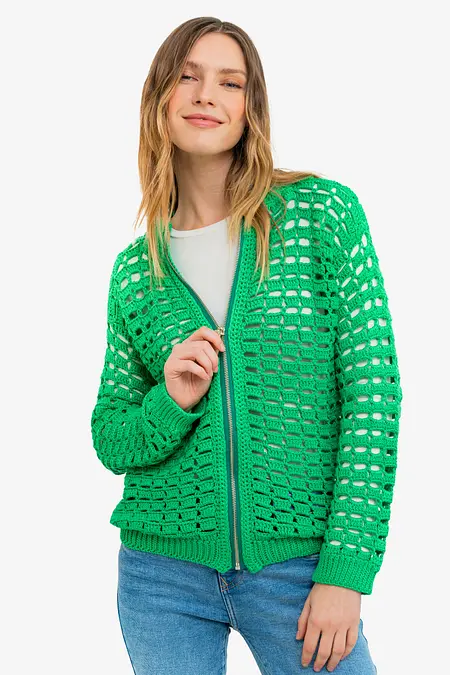 Crochet Zip Up Cardigan 【M】 Jipa Women's Zip-up Cardigan Advanced 100% Baby Cotton Crochet Pattern