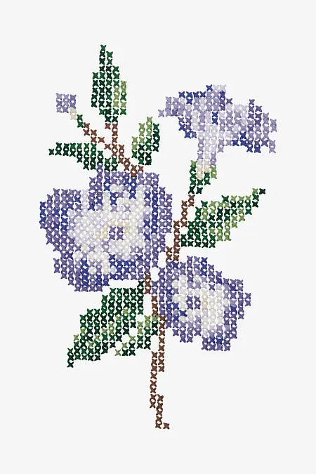 フリーハンド クロスステッチ / アサガオ - 刺繍図案（初級）