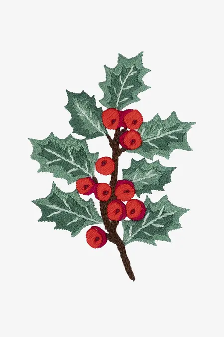 Weihnachtliche Stechpalme Serviette  Stickmotiv Niveau einfach